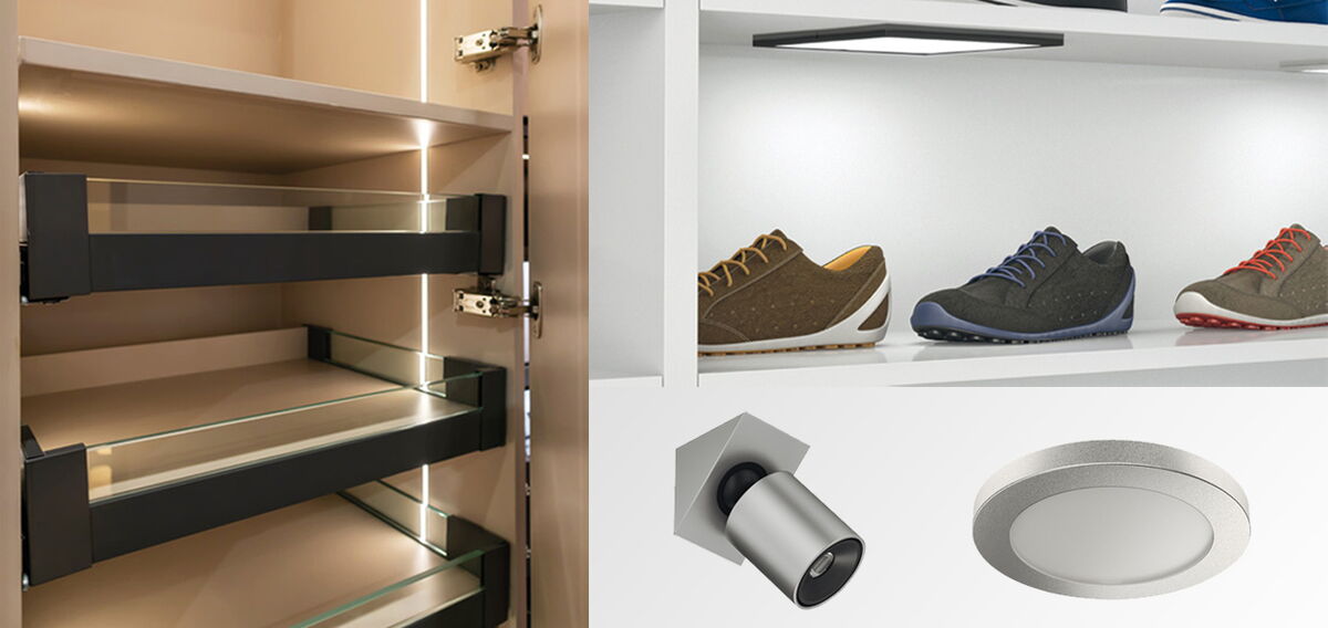 LED-Innenbeleuchtung im Schrankinneren, energieeffizient und gleichmäßig, ideal für Kleidung und Accessoires